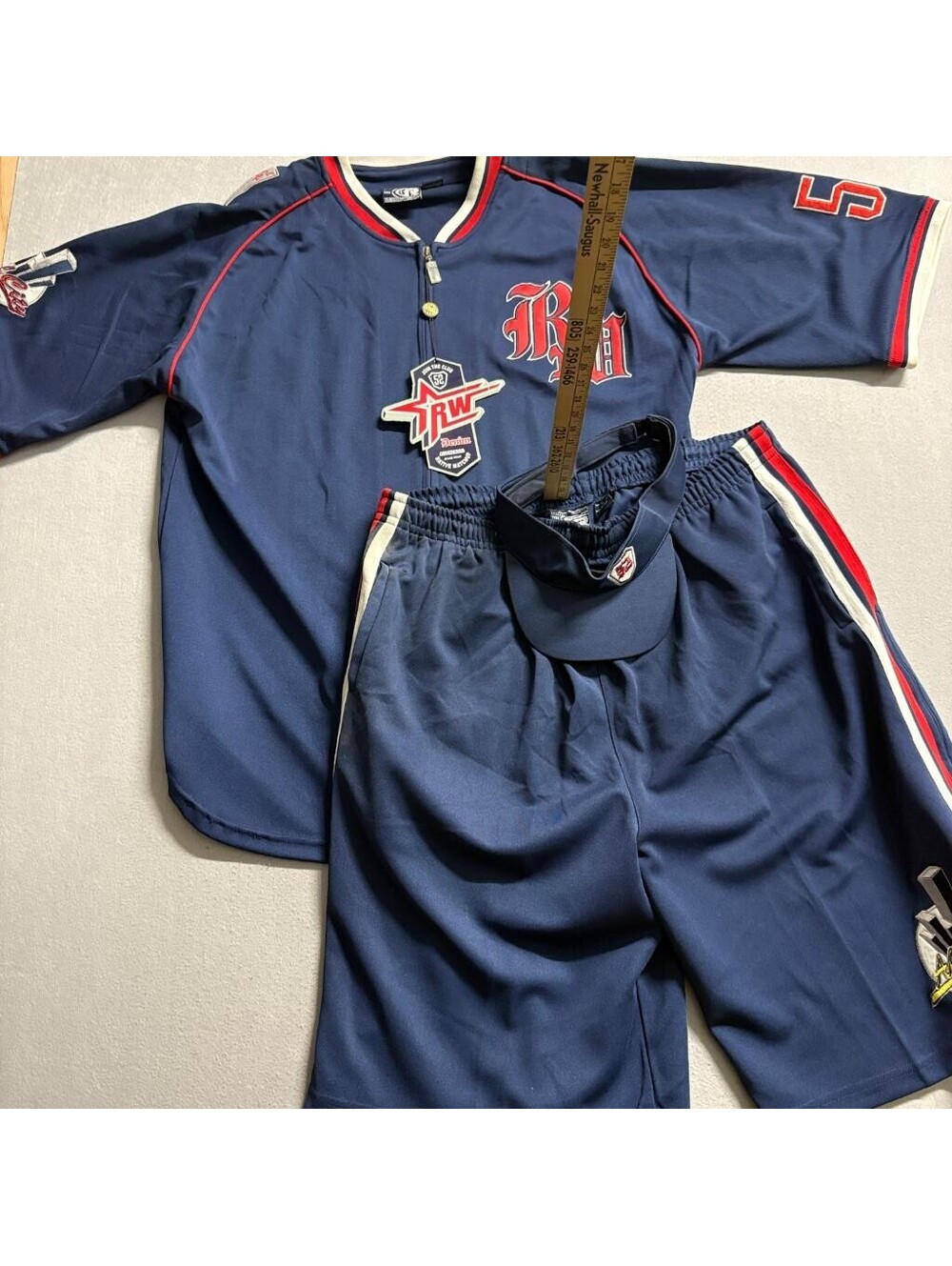 Regal Wear RW 52 Baseball Jersey Shorts Visor Set Mens XL Navy Blue Hip Hop